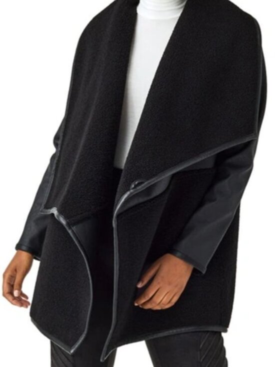 SPANX Jackets & Blazers - Spanx NWT Fleece and Leather Long Wrap Very Black Size XS